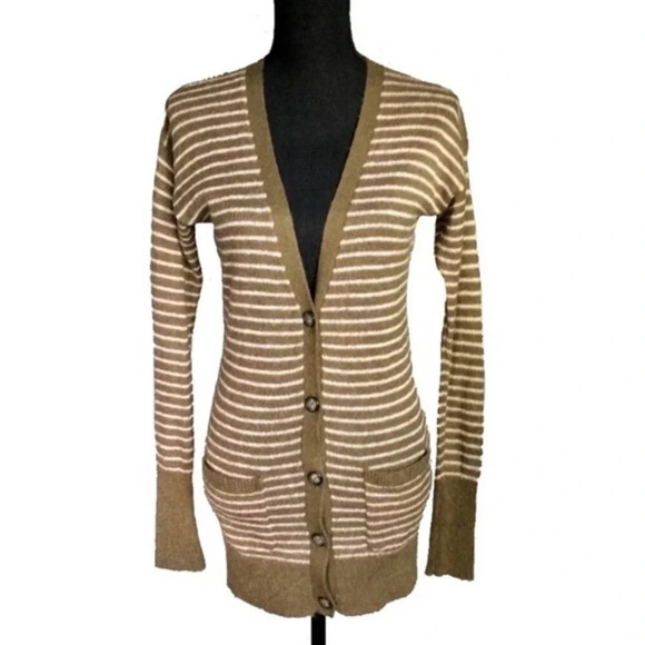 AERIE | Olive Pink Striped Cardigan Sweater XS - Picture 3 of 5